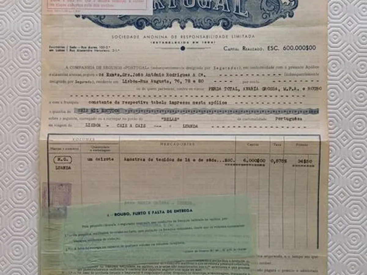 Documentos antigos - Apólices de Seguros antigas