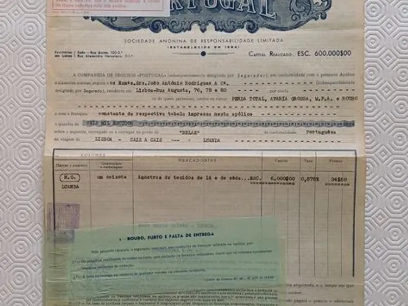 Documentos antigos - Apólices de Seguros antigas