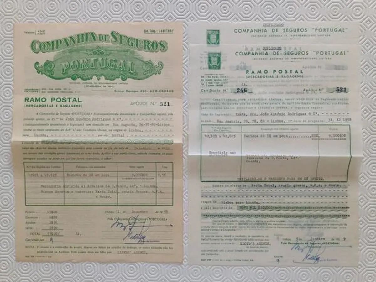 Documentos antigos - Apólices de Seguros antigas