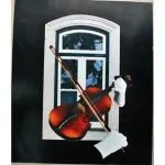 Gravura impressa em serigrafia - Violino à Janela  1
