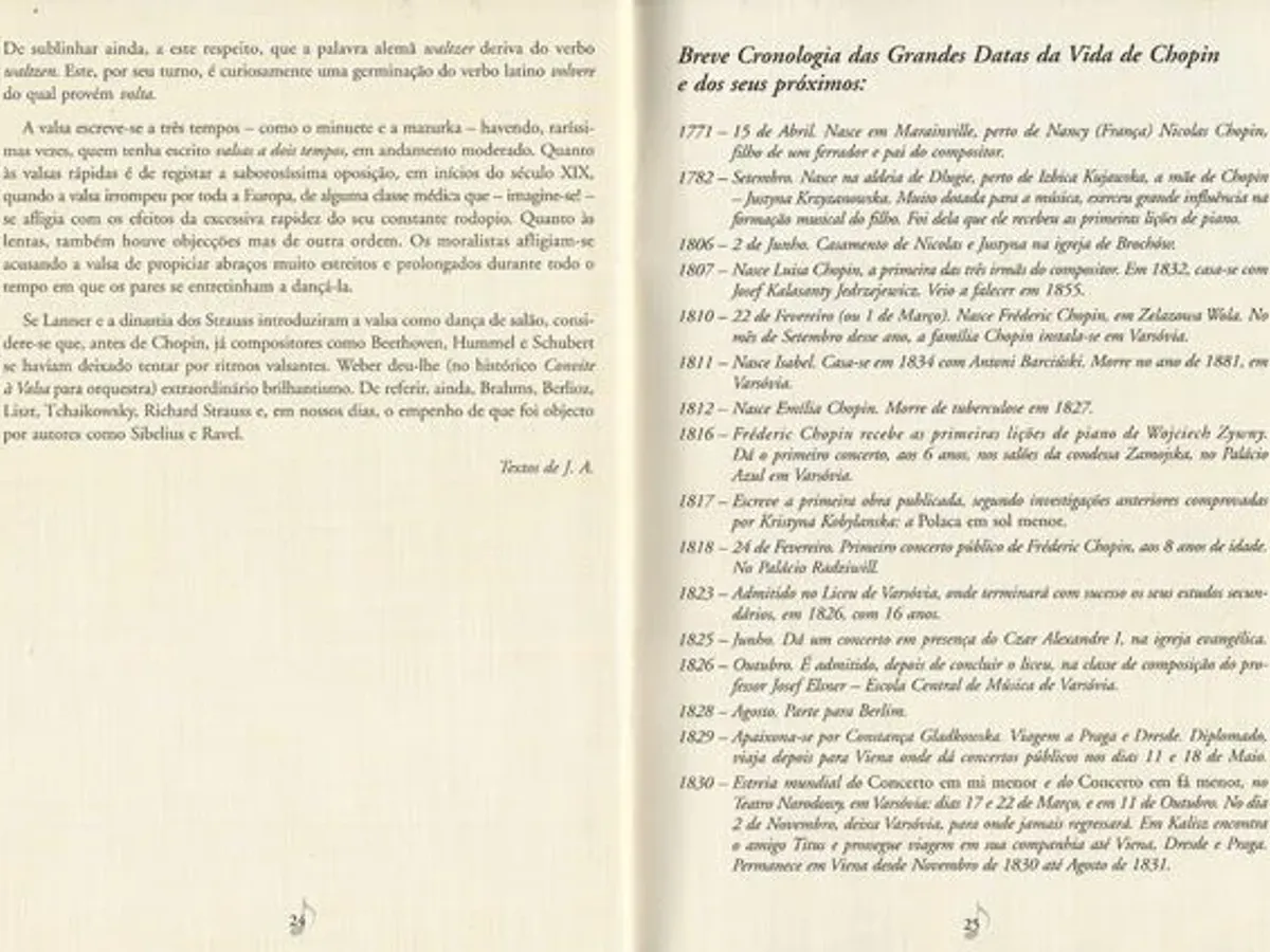Brochura Vida e Obra de Chopin de 1999 
