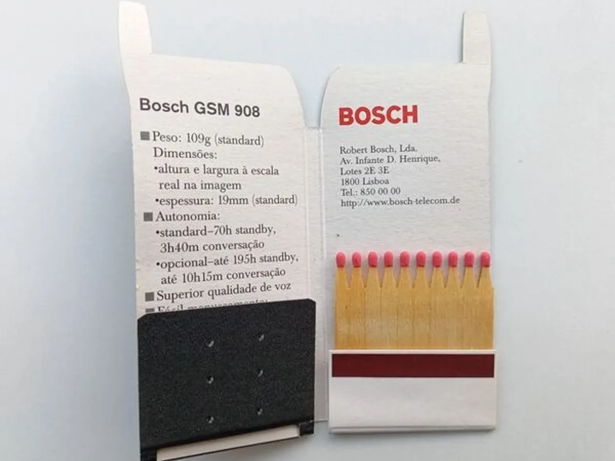 Carteira de fósforos Telemóvel Bosch, anos 90 