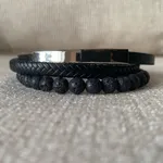 Pulseira em aço inoxidável, couro e pedras 2