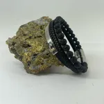 Pulseira em aço inoxidável, couro e pedras 3