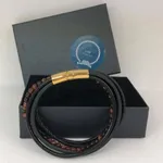 Pulseira multifacetada de couro/aço/pedras 4