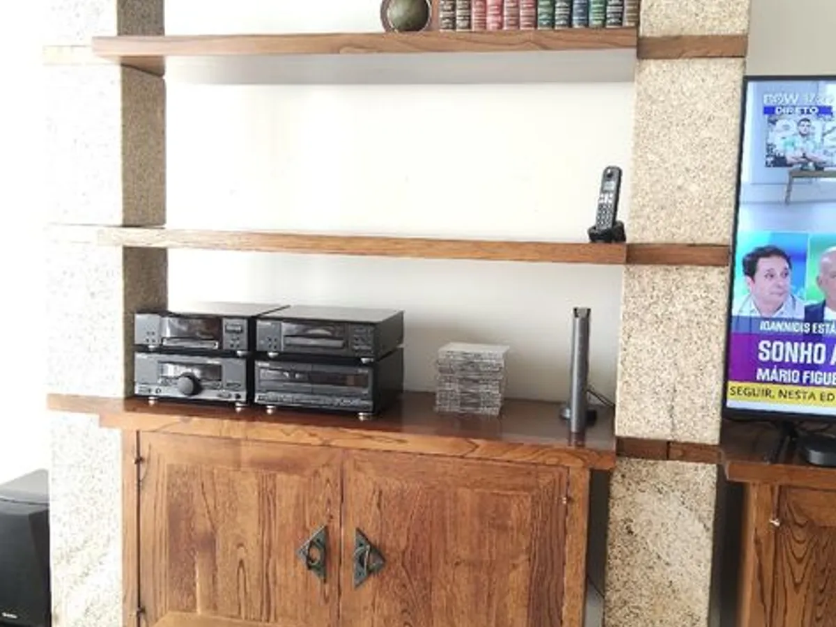 móvel modular madeira maciça e pedras granito 