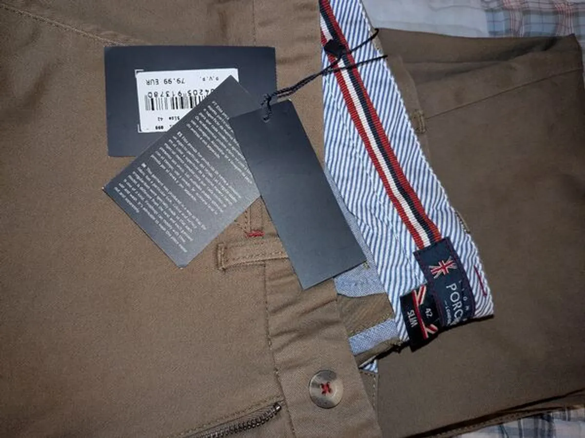 Calças beges lion of porches novas com etiqueta 