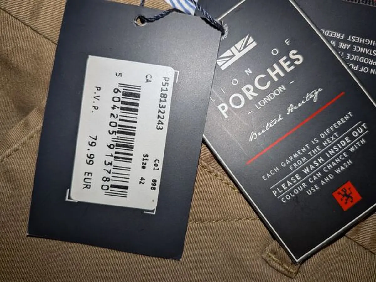 Calças beges lion of porches novas com etiqueta 