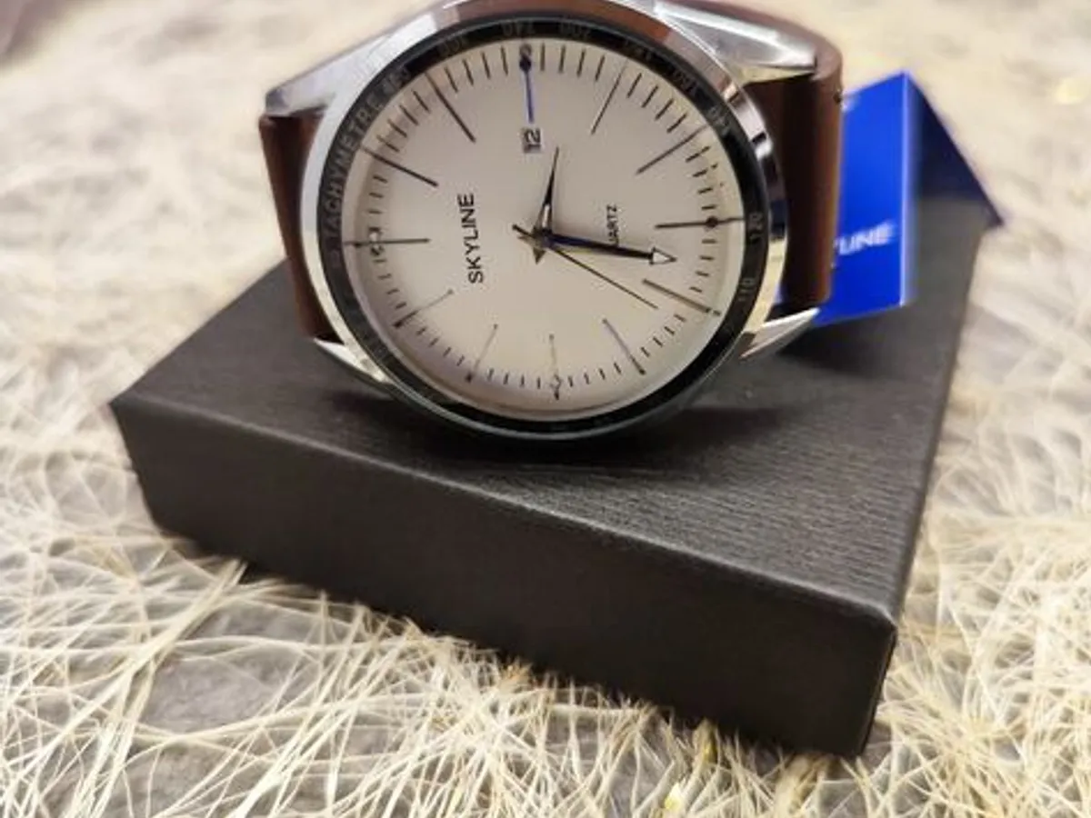 Relógio de pulso masculino castanho em pele da Skyline 
